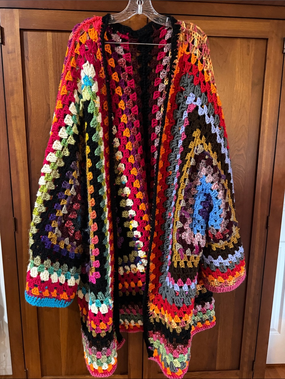 Bohemian Hexagon Oversize Open Front Chunky Cardigan Sweater - Picture 3 of 8